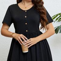 Polyester Waist-controlled & Plus Size One-piece Dress Solid black PC