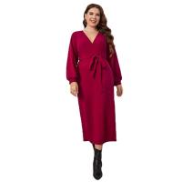 Polyester Waist-controlled & Plus Size One-piece Dress red PC