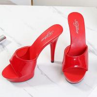 Patent Leather High Heels Fish Head Sandals & anti-skidding Solid Pair