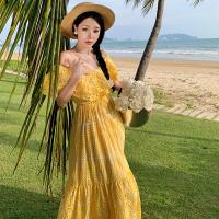 Polyester Tube Top Dress & off shoulder & hollow yellow PC