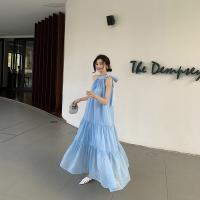 Polyester long style Halter Dress & loose Solid sky blue PC