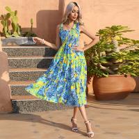 Polyester Soft One-piece Dress large hem design & breathable printed shivering PC