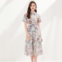 Chiffon Waist-controlled One-piece Dress slimming & loose printed shivering PC