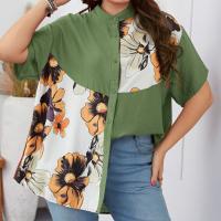 Polyester Plus Size Women Short Sleeve Shirt & loose printed floral PC