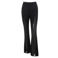 Polyester Slim Women Long Trousers see through look & backless & off shoulder patchwork Solid PC