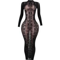 Polyester Slim & High Waist Sexy Package Hip Dresses see through look patchwork : PC