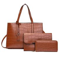 PU Leather Easy Matching & Vintage Bag Suit large capacity & soft surface & attached with hanging strap & three piece Stone Grain Set