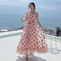 Polypropylene & Polyester One-piece Dress large hem design & deep V patchwork Strawberry PC