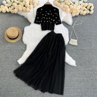 Gebreide & Gaas Tweedelige jurk set Zwarte Instellen