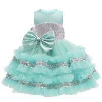 Polyester & Cotton Princess & Ball Gown Girl One-piece Dress & off shoulder patchwork bowknot pattern PC