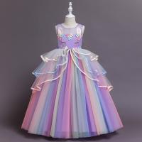 Polyester & Cotton Princess & Ball Gown & High Waist Girl One-piece Dress patchwork rainbow pattern PC