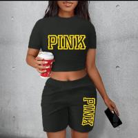 Polyester Crop Top & Plus Size Women Casual Set & two piece short & top printed letter Set