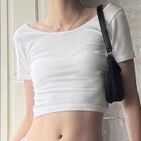 Poliéster Mujeres Camisetas de manga corta, estirable, Sólido, blanco,  trozo