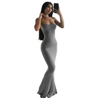 Polyester Waist-controlled Sexy Package Hip Dresses slimming & floor-length stretchable Solid PC