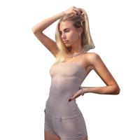 Polyester Women Romper slimming & backless & off shoulder stretchable Solid gray Set