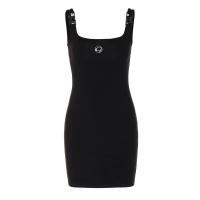 Polyester Slim & High Waist Sexy Package Hip Dresses backless patchwork Solid black PC