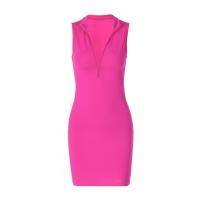 Polyester Slim & High Waist Sexy Package Hip Dresses patchwork Solid fuchsia PC