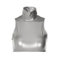 Polyester Slim Tank Top midriff-baring patchwork Solid silver PC