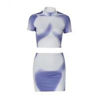 Polyester Tweedelige jurk set Afgedrukt Solide twee verschillende gekleurde Instellen
