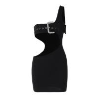 Polyester Slim & High Waist Sexy Package Hip Dresses backless & off shoulder & hollow patchwork Solid black PC