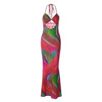 Polyester Slim & High Waist Sexy Package Hip Dresses backless & hollow printed multi-colored PC