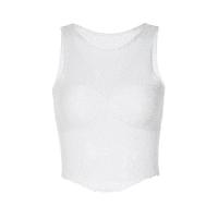 Polyester Slim Tank Top see through look & hollow patchwork white PC