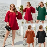 Polyester Plus Size One-piece Dress & off shoulder & loose Solid PC