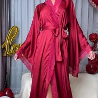 Viscose & Lace Women Robe & breathable Solid Set