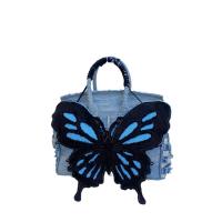 Denim Easy Matching Handbag attached with hanging strap butterfly pattern PC