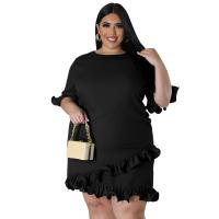 Polyester scallop & Slim & Plus Size One-piece Dress Solid PC