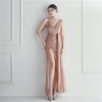 Sequin & Polyester Slim Long Evening Dress deep V & side slit PC