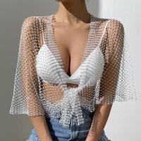 Nylon Swimming Cover Ups & hollow & with rhinestone patchwork white PC
