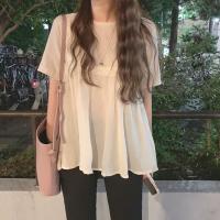 Polyester Women Short Sleeve Shirt & loose & breathable Solid Apricot PC