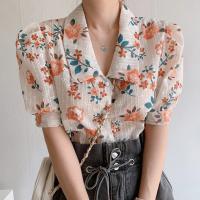 Polyester Soft Women Short Sleeve Shirt & loose printed shivering Apricot PC