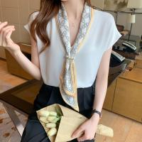 Chiffon Women Short Sleeve Shirt with neckerchief & loose & breathable Solid PC