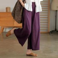 Cotton Linen Women Long Trousers slimming & loose & breathable Solid PC