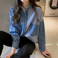 Cotton Women Long Sleeve Shirt & loose & breathable patchwork striped PC
