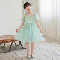 Polyester Girl One-piece Dress Cute green PC