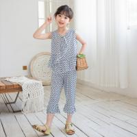 Polyester Girl Clothes Set Cute & two piece Pants & top printed blue Set