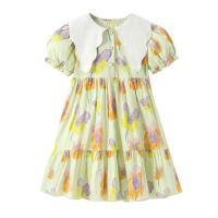 Polyester Girl One-piece Dress Cute printed floral yellow PC