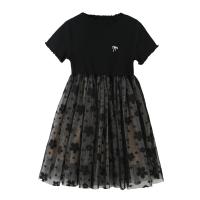 Polyester Meisje Eendelige jurk Afgedrukt Bloemen Zwarte stuk