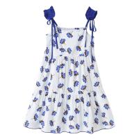 Polyester Girl One-piece Dress Cute printed floral blue PC