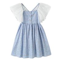 Polyester Girl One-piece Dress Cute printed shivering blue PC