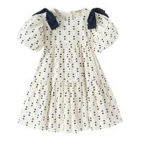Polyester Girl One-piece Dress Cute printed heart pattern Apricot PC
