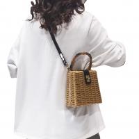 Straw Box Bag & Handmade & Weave Woven Tote attached with hanging strap PC