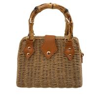 Paper Rope & PU Leather Box Bag & Weave Woven Tote attached with hanging strap khaki PC