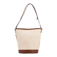 Straw & PU Leather Weave Woven Shoulder Bag large capacity & washed Polyester Cotton PC