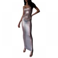 Polyester Waist-controlled & Slim & High Waist Sexy Package Hip Dresses see through look patchwork Solid silver PC