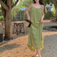 Polyester Slip Dress & loose Solid green PC