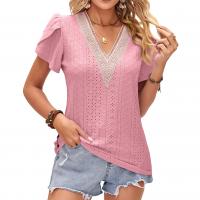 Rayon & Spandex & Polyester Women Short Sleeve Blouses & loose patchwork PC